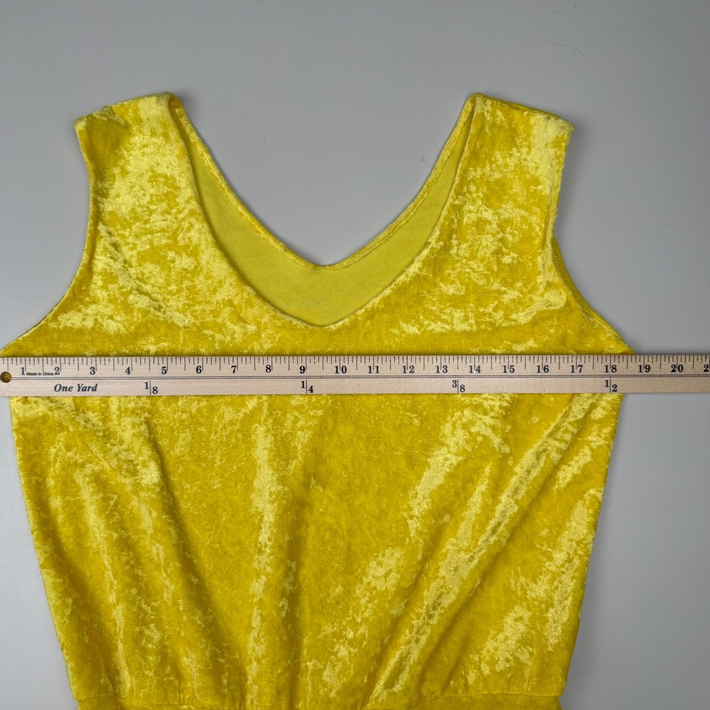 Vintage Yellow Crushed Velvet Romper Sleeveless V-Neck Retro Dopamine Kidcore S - Picture 7 of 9